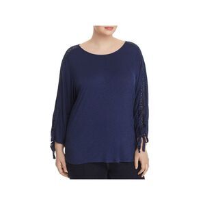 CUPIO Womens Stretch Tie Lace Crochet Trim Long Sleeve Scoop Neck Top